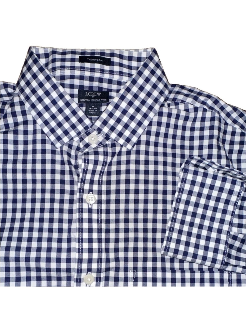 J.CREW Thompson Gingham Dress Shirt Blue White Stretch 15-15.5 32/33 M Button Up